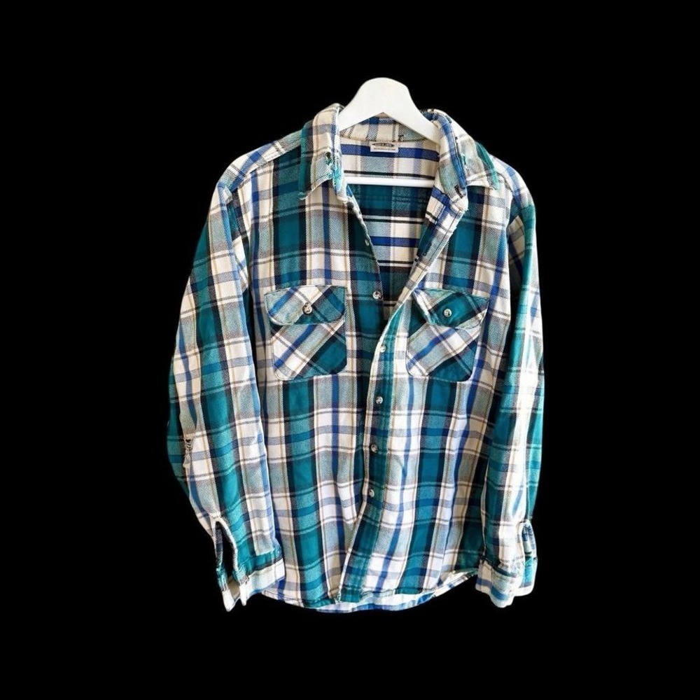 Vintage 70s/80s Five Brother Heavy Plaid Button Flannel‎ XLT Grunge Distressed